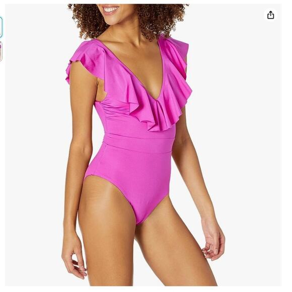 Trina Turk Women's Standard Atlas Ruffle Plunge One Piece SZ 14 - Picture 1 of 2